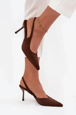 Online Szpilki Z Odkrytymi Piętami Czekoladowe Lenira Damskie Czółenka Klasyczne