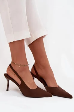 Online Szpilki Z Odkrytymi Piętami Czekoladowe Lenira Damskie Czółenka Klasyczne