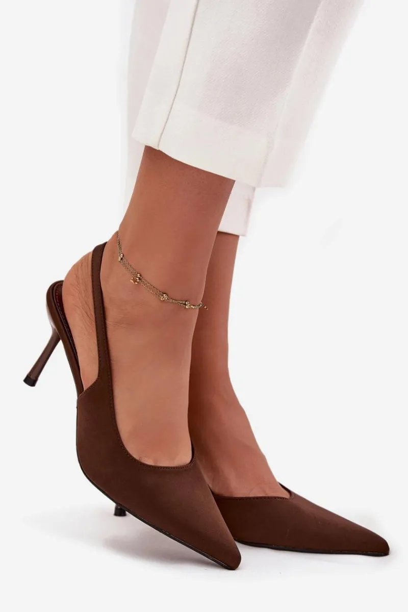 Online Szpilki Z Odkrytymi Piętami Czekoladowe Lenira Damskie Czółenka Klasyczne