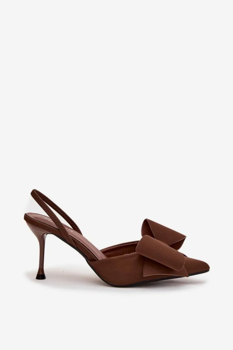Czółenka Klasyczne>Boto Szpilki Z Odkrytymi Piętami I Kokardką Brązowe Eklevia