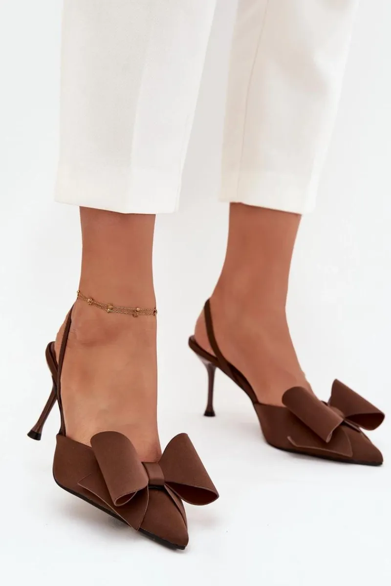Czółenka Klasyczne>Boto Szpilki Z Odkrytymi Piętami I Kokardką Brązowe Eklevia
