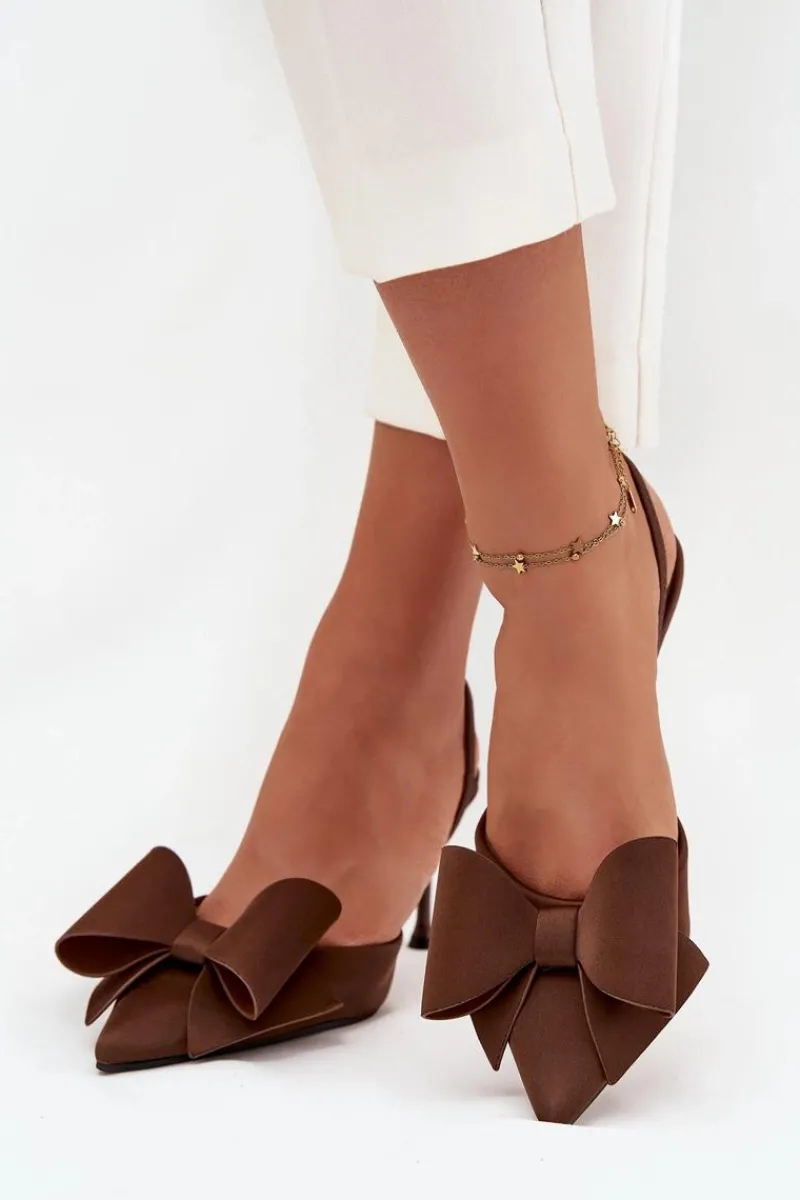 Czółenka Klasyczne>Boto Szpilki Z Odkrytymi Piętami I Kokardką Brązowe Eklevia
