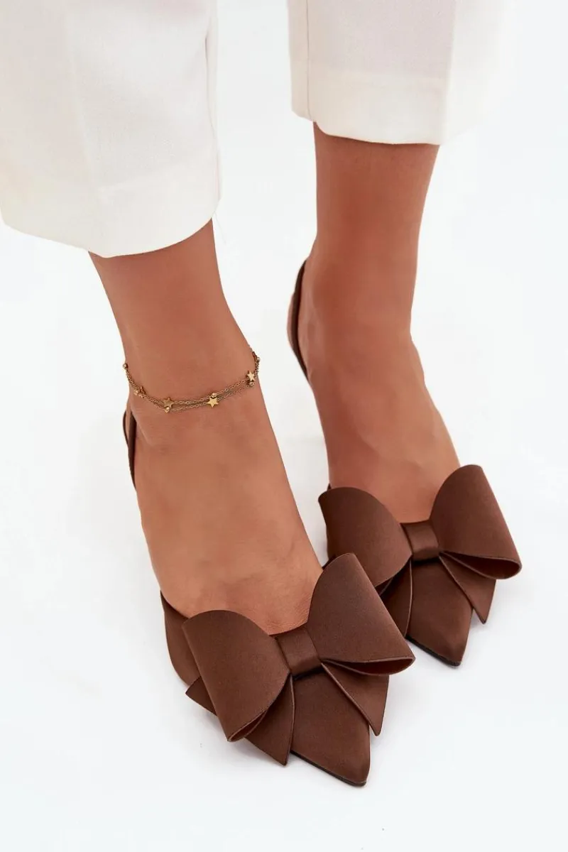 Czółenka Klasyczne>Boto Szpilki Z Odkrytymi Piętami I Kokardką Brązowe Eklevia