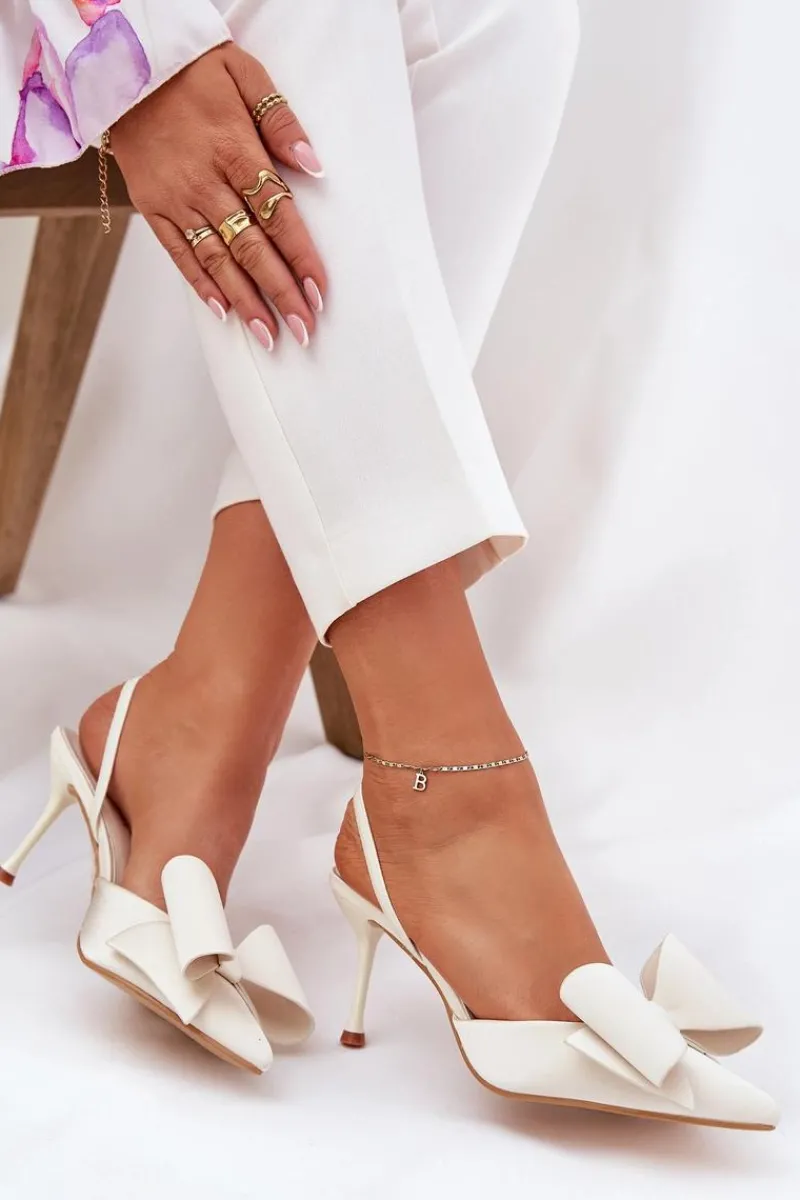 New Szpilki Z Odkrytymi Piętami I Kokardką Ecru Eklevia Damskie Czółenka Klasyczne