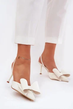 New Szpilki Z Odkrytymi Piętami I Kokardką Ecru Eklevia Damskie Czółenka Klasyczne