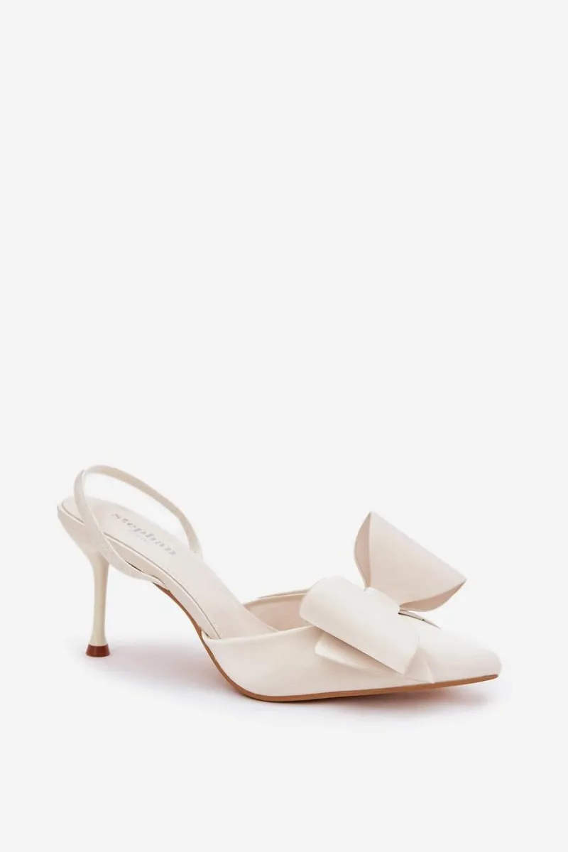 New Szpilki Z Odkrytymi Piętami I Kokardką Ecru Eklevia Damskie Czółenka Klasyczne