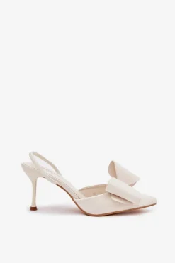 New Szpilki Z Odkrytymi Piętami I Kokardką Ecru Eklevia Damskie Czółenka Klasyczne