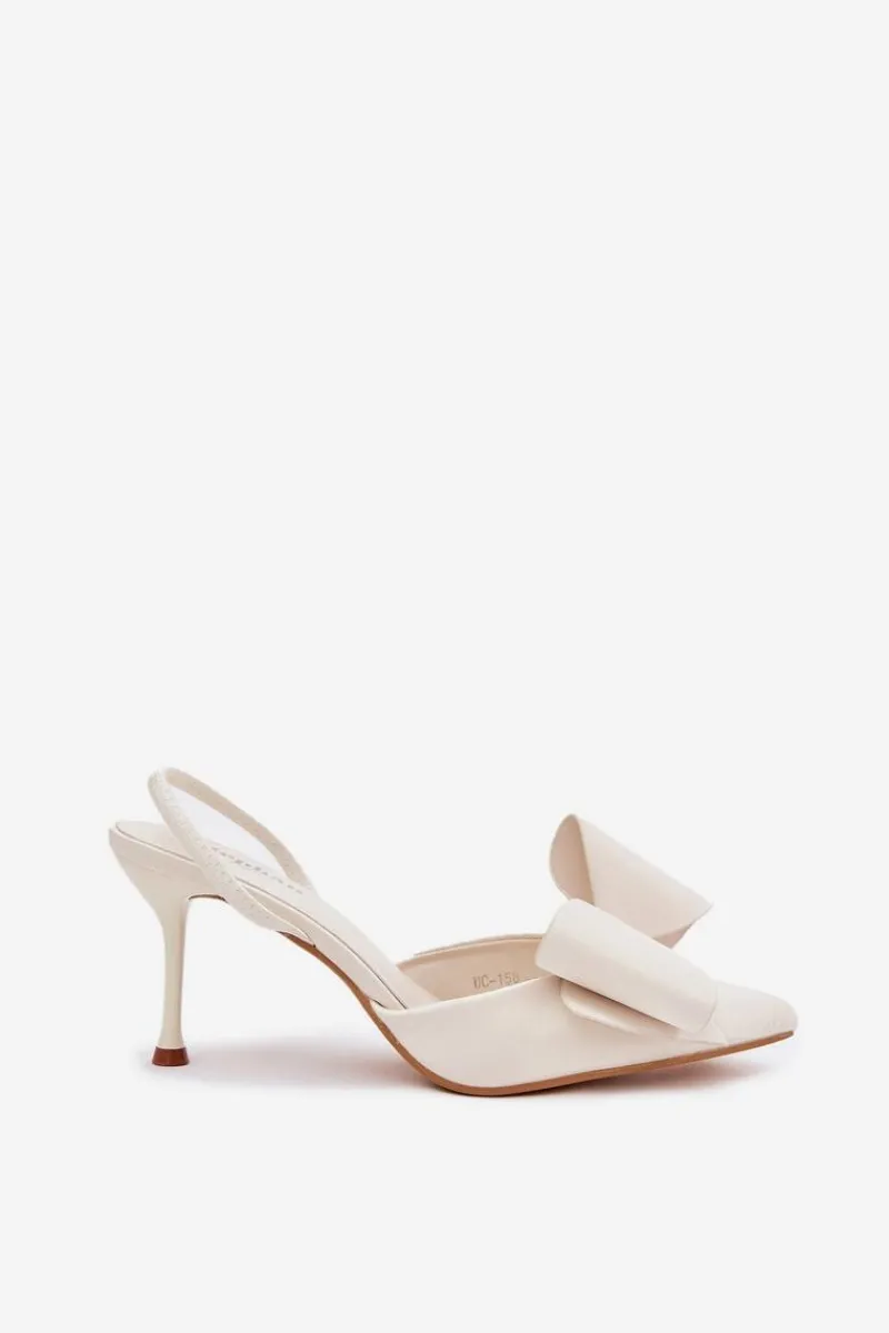 New Szpilki Z Odkrytymi Piętami I Kokardką Ecru Eklevia Damskie Czółenka Klasyczne