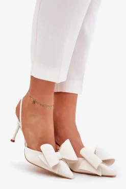 New Szpilki Z Odkrytymi Piętami I Kokardką Ecru Eklevia Damskie Czółenka Klasyczne