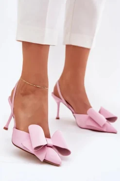 Discount Boto Szpilki Z Odkrytymi Piętami I Kokardką Różowe Eklevia