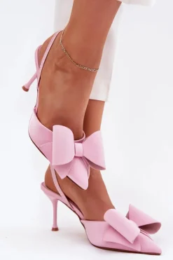 Discount Boto Szpilki Z Odkrytymi Piętami I Kokardką Różowe Eklevia
