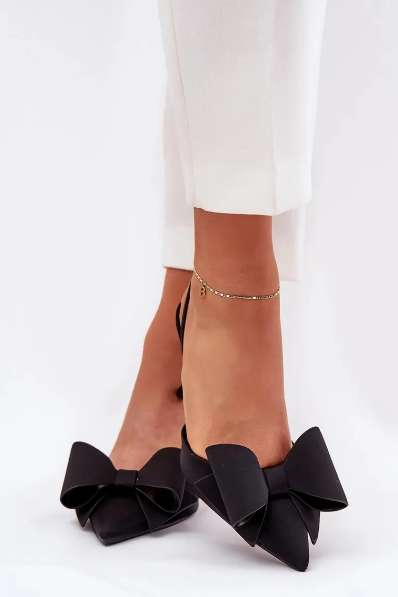 Czółenka Klasyczne>Boto Szpilki Z Odkrytymi Piętami I Kokardką Czarne Eklevia