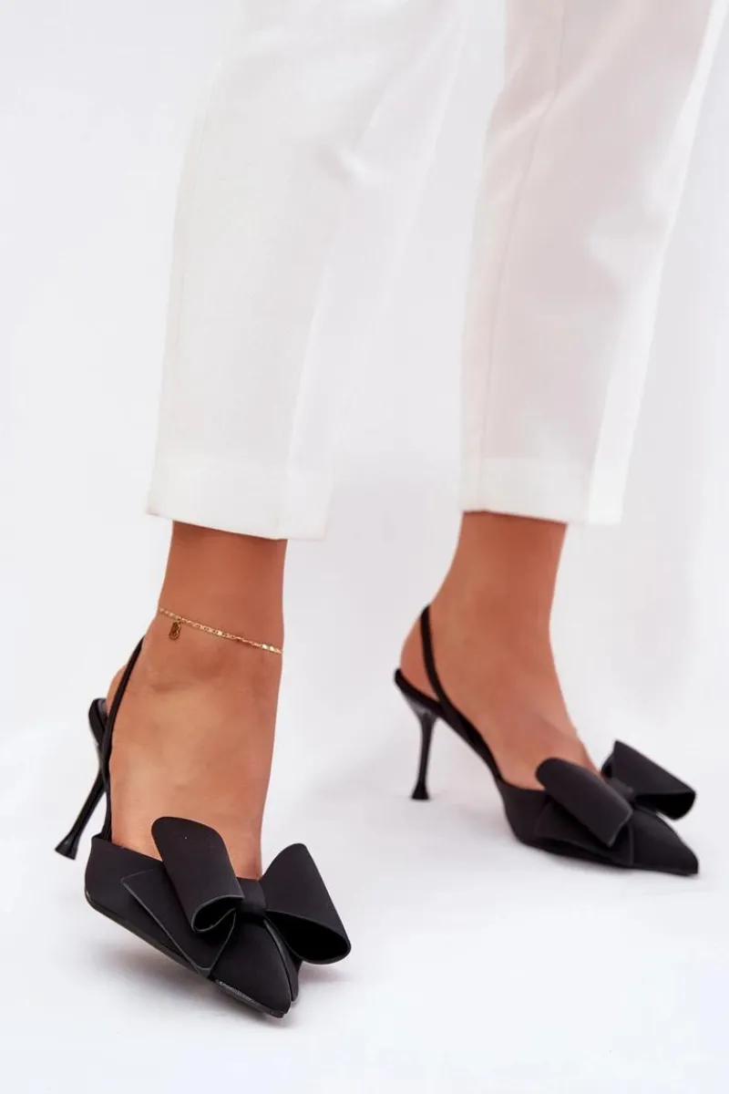 Czółenka Klasyczne>Boto Szpilki Z Odkrytymi Piętami I Kokardką Czarne Eklevia