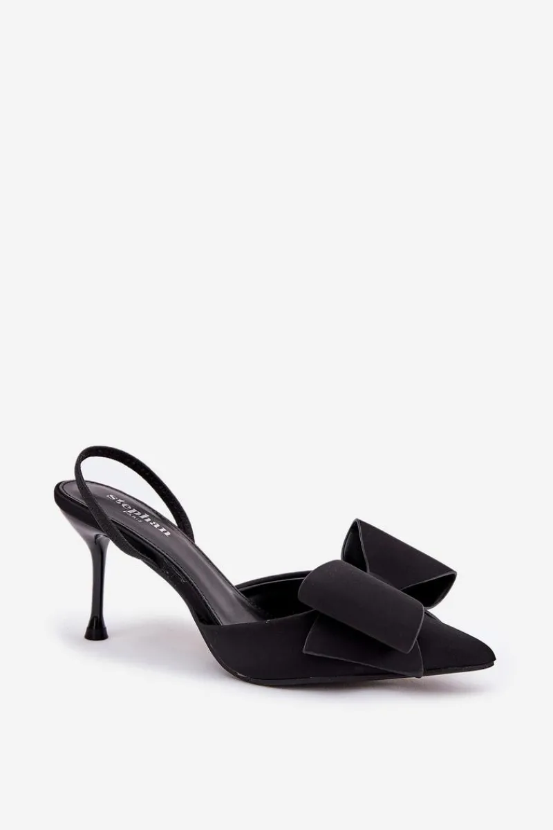 Czółenka Klasyczne>Boto Szpilki Z Odkrytymi Piętami I Kokardką Czarne Eklevia