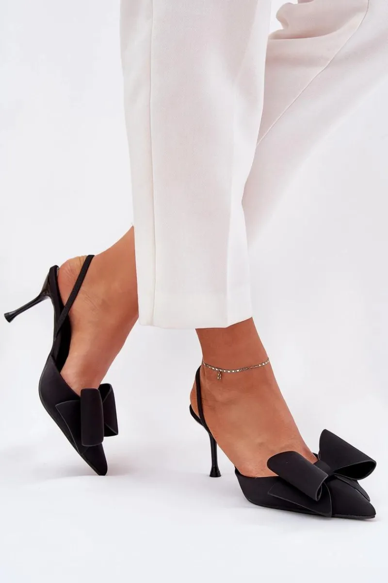 Czółenka Klasyczne>Boto Szpilki Z Odkrytymi Piętami I Kokardką Czarne Eklevia