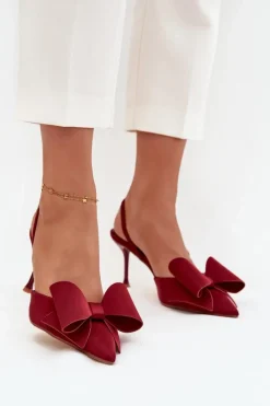 New Boto Szpilki Z Odkrytymi Piętami I Kokardką Bordowe Eklevia