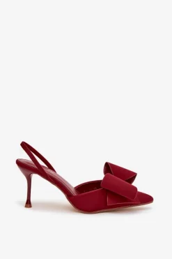 New Boto Szpilki Z Odkrytymi Piętami I Kokardką Bordowe Eklevia