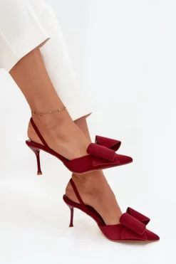 New Boto Szpilki Z Odkrytymi Piętami I Kokardką Bordowe Eklevia