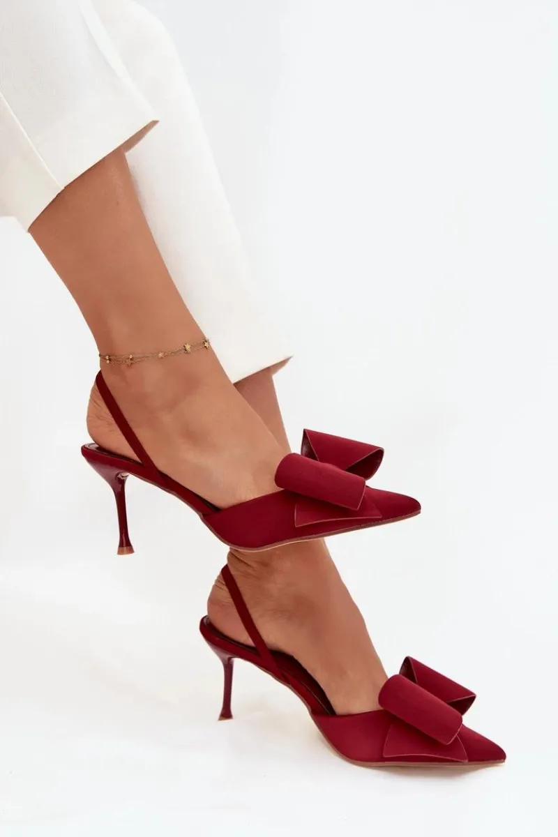 New Boto Szpilki Z Odkrytymi Piętami I Kokardką Bordowe Eklevia
