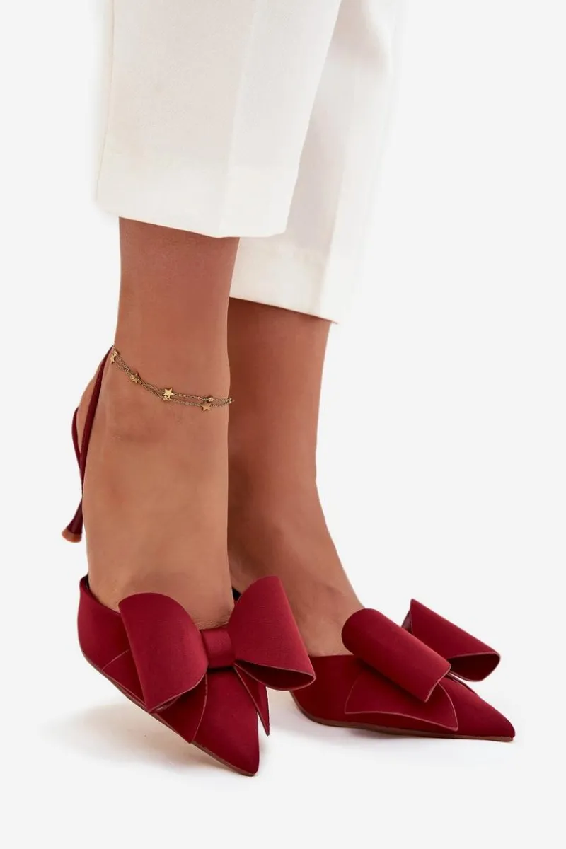 New Boto Szpilki Z Odkrytymi Piętami I Kokardką Bordowe Eklevia