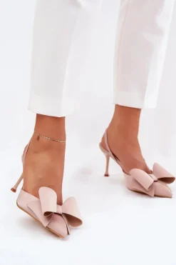 Czółenka Klasyczne>Boto Szpilki Z Odkrytymi Piętami I Kokardką Beżowe Eklevia Beżowy