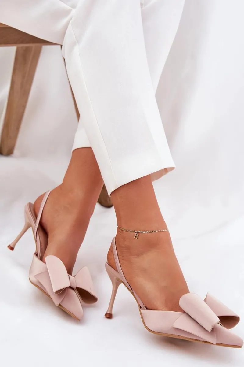 Czółenka Klasyczne>Boto Szpilki Z Odkrytymi Piętami I Kokardką Beżowe Eklevia Beżowy