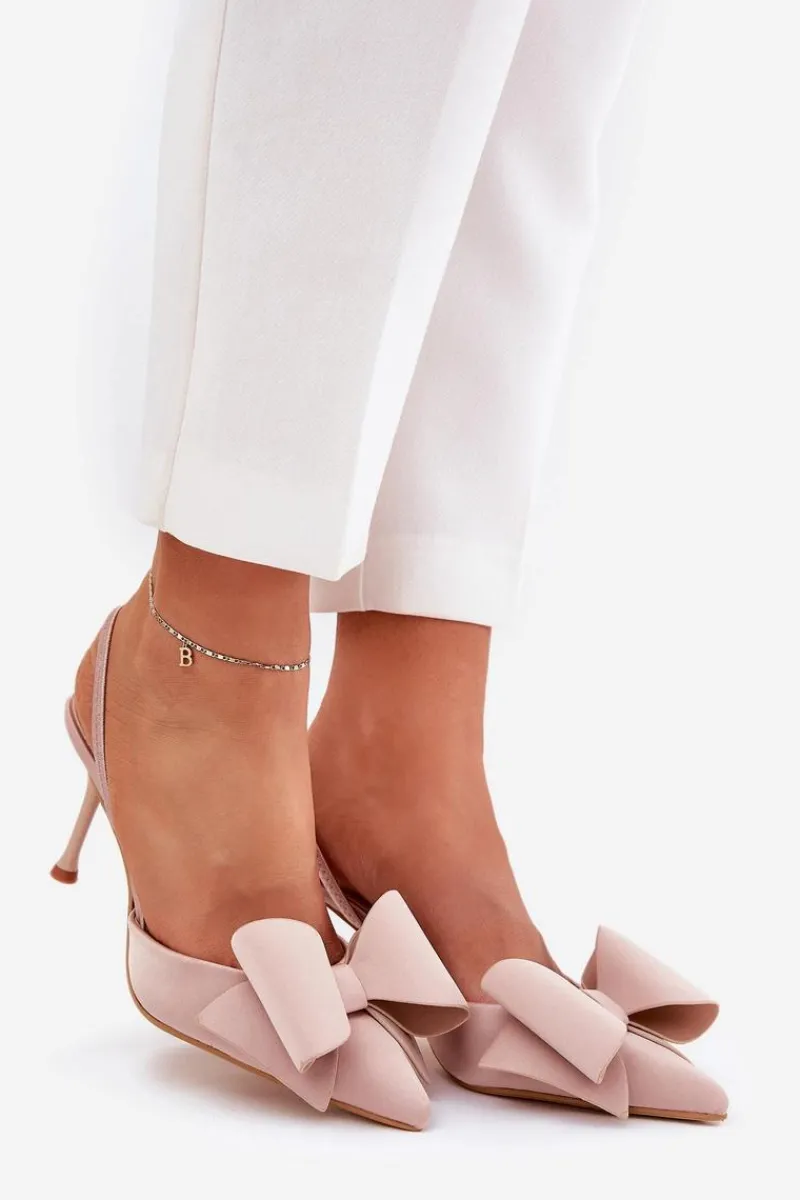 Czółenka Klasyczne>Boto Szpilki Z Odkrytymi Piętami I Kokardką Beżowe Eklevia Beżowy