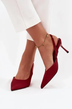 Discount Boto Szpilki Z Odkrytymi Piętami Bordowe Lenira Czerwony