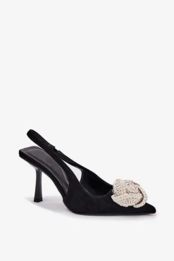 Outlet Boto Szpilki Z Ozdobą Eko Zamszowe Czarne Anodera