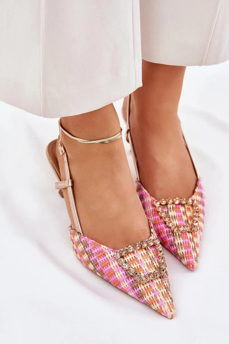 Discount Boto Szpilki Z Ozdobą I Odkrytą Piętą Szampańskie Teminora