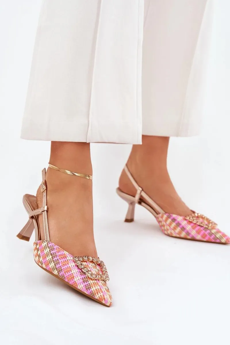 Discount Boto Szpilki Z Ozdobą I Odkrytą Piętą Szampańskie Teminora