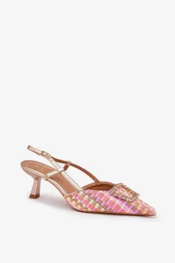 Discount Boto Szpilki Z Ozdobą I Odkrytą Piętą Szampańskie Teminora