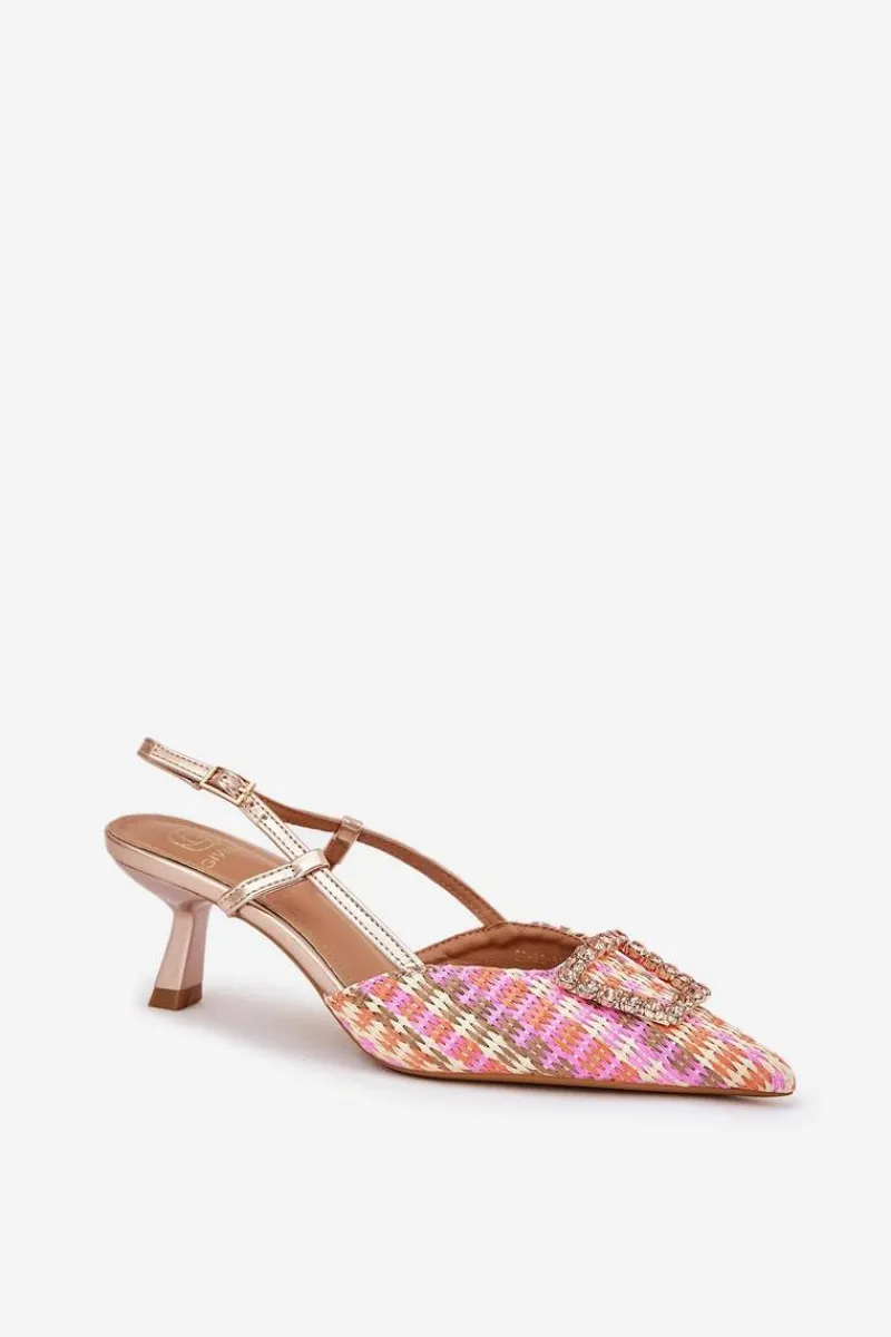 Discount Boto Szpilki Z Ozdobą I Odkrytą Piętą Szampańskie Teminora