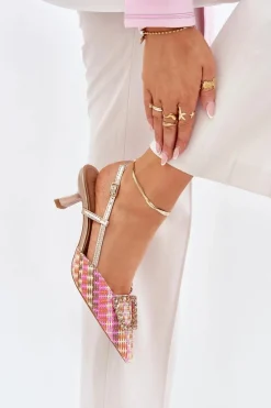 Discount Boto Szpilki Z Ozdobą I Odkrytą Piętą Szampańskie Teminora