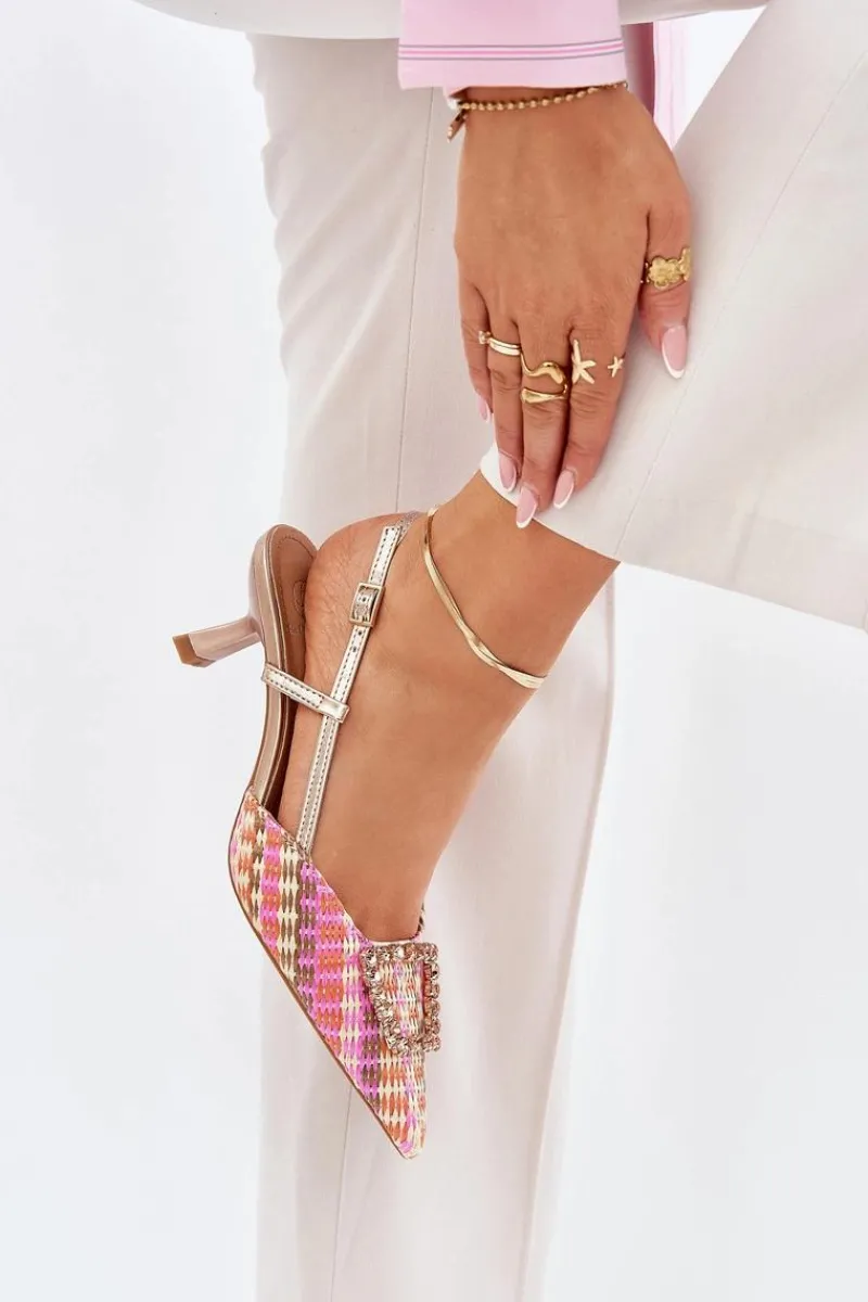 Discount Boto Szpilki Z Ozdobą I Odkrytą Piętą Szampańskie Teminora