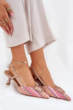 Discount Boto Szpilki Z Ozdobą I Odkrytą Piętą Szampańskie Teminora