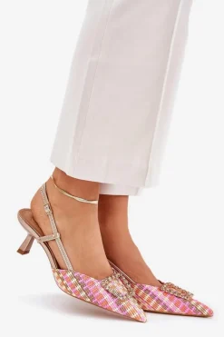 Discount Boto Szpilki Z Ozdobą I Odkrytą Piętą Szampańskie Teminora