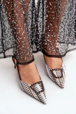 Czółenka Klasyczne>Boto Szpilki Z Ozdobą I Odkrytą Piętą Czarne Teminora