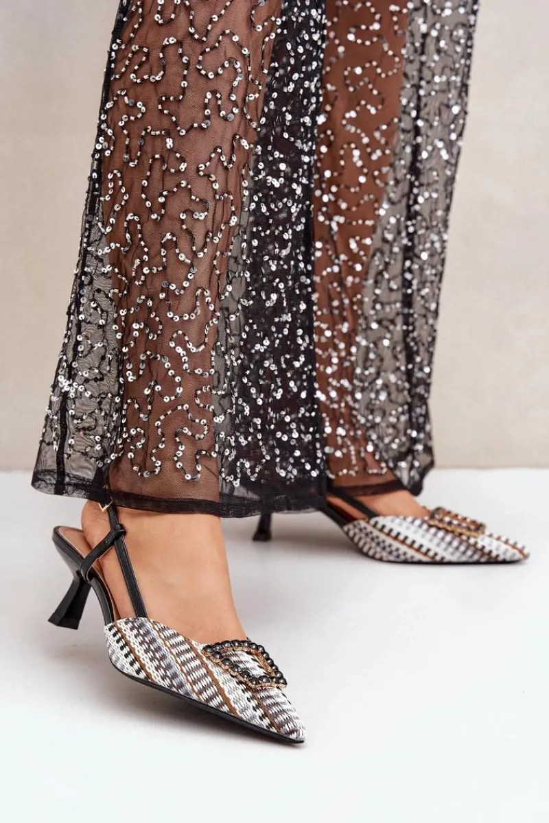 Czółenka Klasyczne>Boto Szpilki Z Ozdobą I Odkrytą Piętą Czarne Teminora