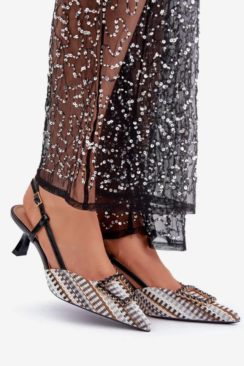 Czółenka Klasyczne>Boto Szpilki Z Ozdobą I Odkrytą Piętą Czarne Teminora