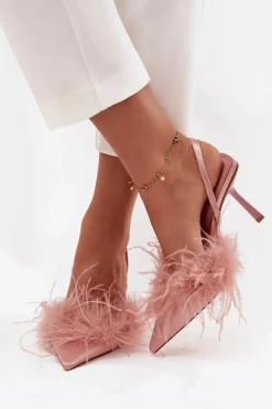 Czółenka Klasyczne>Boto Szpilki Z Piórami I Odkrytą Piętą Różowe Belice Różowy