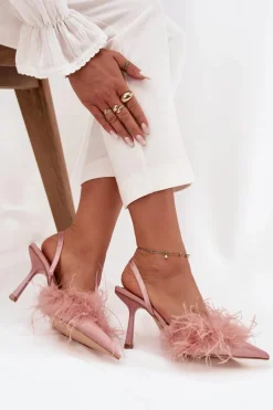 Czółenka Klasyczne></noscript>Boto Szpilki Z Piórami I Odkrytą Piętą Różowe Belice Różowy