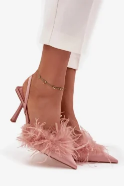 Czółenka Klasyczne></noscript>Boto Szpilki Z Piórami I Odkrytą Piętą Różowe Belice Różowy
