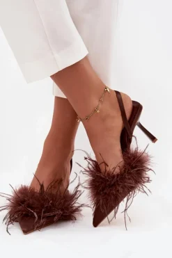 Online Szpilki Z Piórami I Odkrytą Piętą Czekoladowe Belice Damskie Czółenka Klasyczne