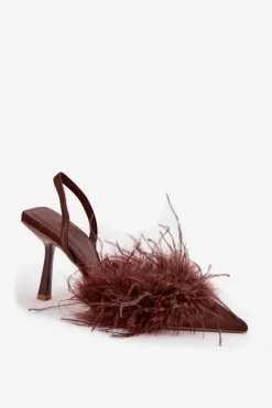 Online Szpilki Z Piórami I Odkrytą Piętą Czekoladowe Belice Damskie Czółenka Klasyczne