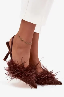 Online Szpilki Z Piórami I Odkrytą Piętą Czekoladowe Belice Damskie Czółenka Klasyczne