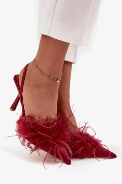 Outlet Boto Szpilki Z Piórami I Odkrytą Piętą Bordowe Belice Czerwony