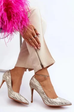 Czółenka Klasyczne>Boto Szpilki Zdobione Brokatem Złote Klonisa