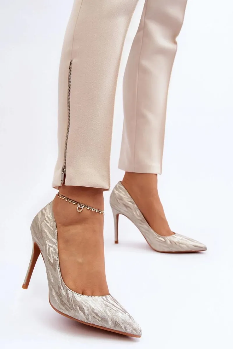 Czółenka Klasyczne>Boto Szpilki Zdobione Brokatem Złote Klonisa