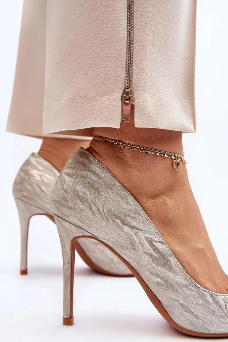 Czółenka Klasyczne>Boto Szpilki Zdobione Brokatem Złote Klonisa